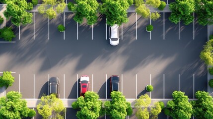Poster - A bird's-eye view of a parking lot filled with cars. Perfect for illustrating transportation, urban planning, or crowded spaces