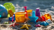 Plastic Beach Toys On The Beach Sand