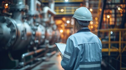Poster - Industrial engineers are checking the operation of the equipment on the spot to ensure the stability and efficiency of the production process. Generative AI.