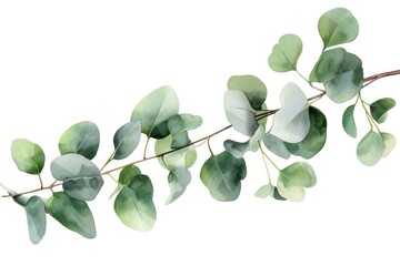 Poster - A branch of eucalyptus with green leaves on a white background. Suitable for various design projects