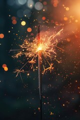 Poster - A sparkler shines brightly in the darkness, creating a mesmerizing display of light. Perfect for celebrations and adding a touch of magic to any event