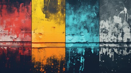 Poster - Four different colors of paint are shown on a wall. This image can be used for various design projects