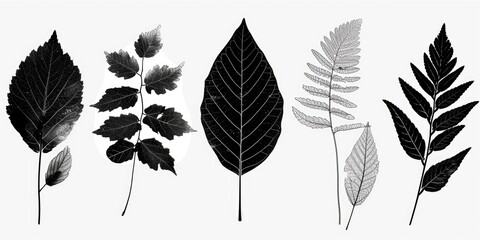 Poster - A collection of different types of leaves on a white background. Can be used for nature-themed designs or as decorative elements.