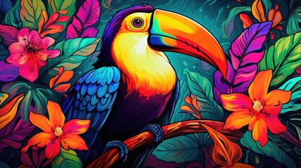 Poster - A vibrant bird perched on a tree branch. Perfect for nature enthusiasts and birdwatchers