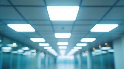 Poster - A blurry image of a hallway with lights. Can be used to depict mystery or uncertainty