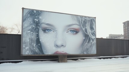 Poster - A picture of a woman on a billboard. Can be used for advertising or promotional purposes