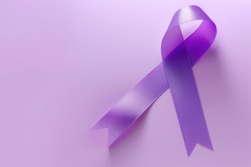 Poster - A simple and elegant purple ribbon lying on a pristine white surface. Perfect for adding a touch of sophistication to any project or design