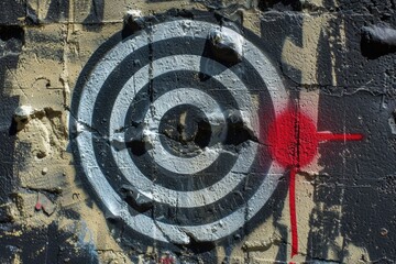Poster - A wall with a bulls eye painted on it. Suitable for marketing, goal setting, and focus concepts