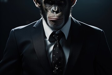 Poster - A monkey dressed in a formal suit and tie. Suitable for business or humor-related projects