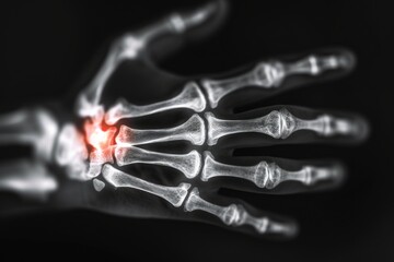 Poster - A skeleton hand with a red spot, suitable for Halloween or horror-themed designs
