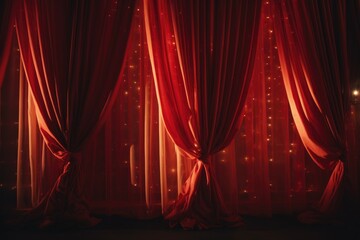 Poster - A room with a red curtain and bright lights. Ideal for theater, performances, and dramatic settings
