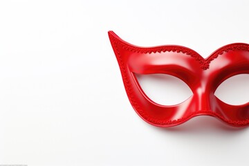 Poster - A red mask placed on a clean white surface. Perfect for adding a touch of mystery and intrigue to your projects