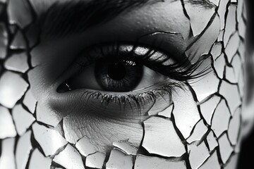 Poster - A black and white photo showcasing a close-up view of a woman's eye. This image can be used for various purposes