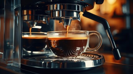 Poster - A close-up view of a cup of coffee. Perfect for coffee lovers or cafe-themed designs