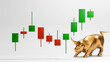 Bull market stock with candlestick, 3d render