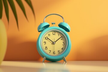 Poster - A blue alarm clock sitting on top of a table. Perfect for time management concepts or morning routine illustrations