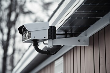 Poster - A security camera mounted on the side of a building. Suitable for surveillance and security-related projects
