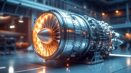 Poster - Futuristic industrial gas turbine engine. Engineering equipment. Turbine. Heavy industry concept. Generative AI.
