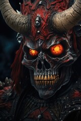 Poster - A close up of a demonic skull with menacing horns. Perfect for Halloween decorations or horror-themed designs