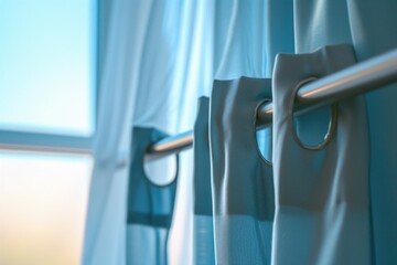 Poster - A close-up view of a curtain with a ring on it. This image can be used to depict home decor or window treatment ideas