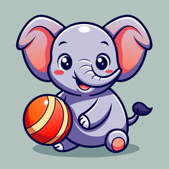  Cute Elephant Play Ball Vector Icon Illustration. Elephant Mascot Cartoon Character. Animal Icon Concept White Isolated. Flat Cartoon Style Suitable for Web Landing Page