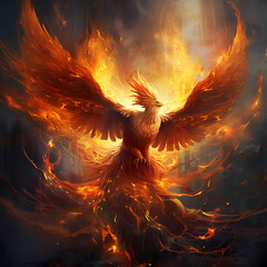 Wall Mural - Fire-breathing phoenix in a fantasy realm