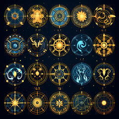 Sticker - Stylized depictions of zodiac signs in celestial patterns.