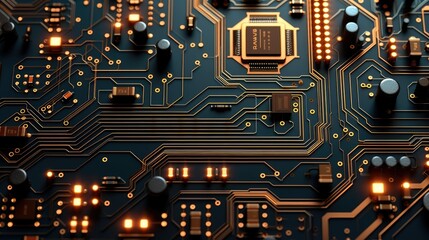 Poster - luminous circuit board, luminous, circuit, mechanical, surface plane, minimalist. generative ai.