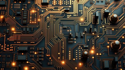 Poster - luminous circuit board, luminous, circuit, mechanical, surface plane, minimalist. generative ai.