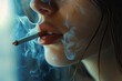 With a cigarette in hand, a woman is depicted exhaling smoke, embodying a sense of independence or perhaps succumbing to a moment of stress relief.