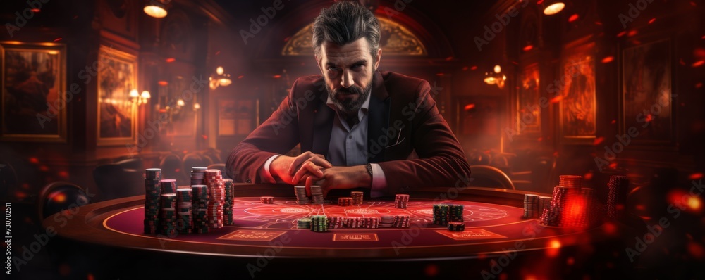A rich man is ready to start a casino game. Gambling. Generative AI.