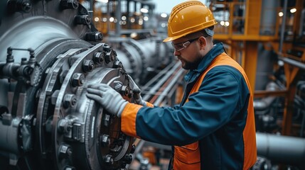Poster - An engineer in engineering is inspecting equipment on the site, surrounded by various industrial equipment and building materials. Generative AI.