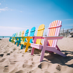 Wall Mural - A row of colorful beach chairs.