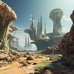 Wall Mural - Alien landscape with strange rock formations.