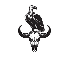 A Vulture On A Bull Skull Vector