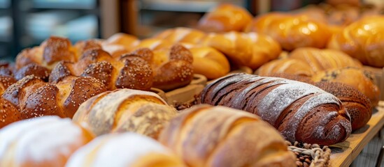 Wall Mural - Contemporary bakery offering various breads, cakes, and buns.