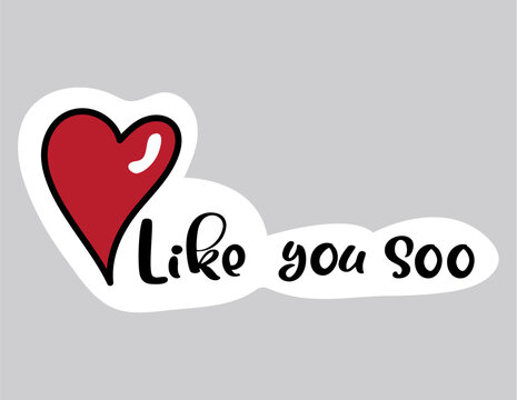 Love sticker of colorful set. This sweet illustration feature a playful cartoon design and the sentiment 