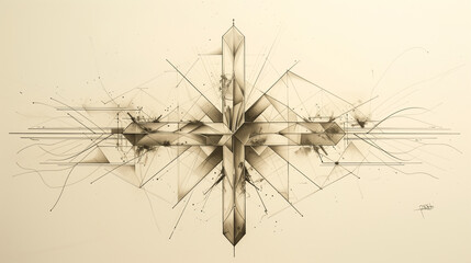  hand-drawn cross meticulously sketched with precision and adorned with geometric shapes