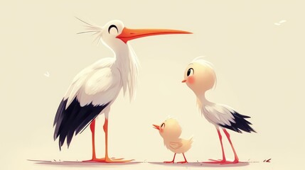 Wall Mural - stork with baby