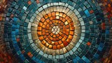 A circular mosaic tile wall with intricate design