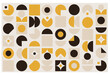 Artistic vector illustration with Bauhaus style geometric shapes in yellow, beige and brown shades on a beige background