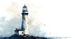 A lighthouse by the ocean. A watercolor drawing generated by AI.
