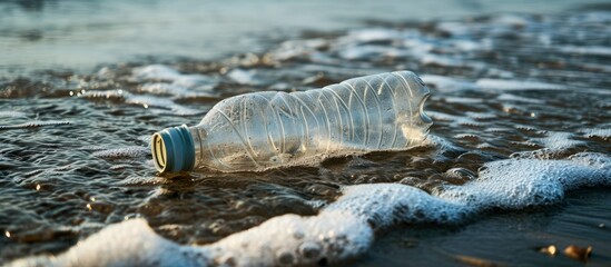 Wall Mural - beach pollution caused by plastic bottle endangering the environment and ocean.