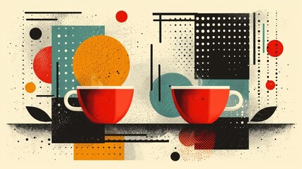 Geometric coffee-themed design featuring minimalistic patterns and abstract shapes, perfect for cover designs, food packaging, menu backgrounds, caf√© walls, and coffee shop banners.