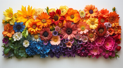 Wall Mural - Arrangement of flowers in rainbow shades