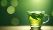 glass Cup with green tea in green blur bokeh background. AI generated