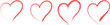4 red hearts painted with a brush on a white background. 4 contoured hearts drawn with an outline on a white background. Vector graphics. Illustration EPS 10