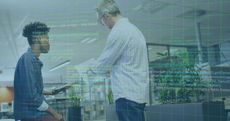 Poster - Image of financial data processing over diverse business people in office