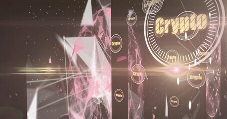 Poster - image of crypto in circles over shapes on black background