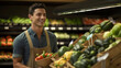 Nutrition Quest: Man Curates Healthy Choices While Vegetable Shopping